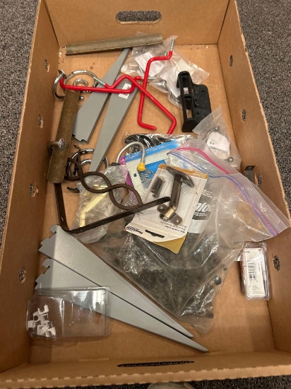 Box of assorted hanging clips and hooks