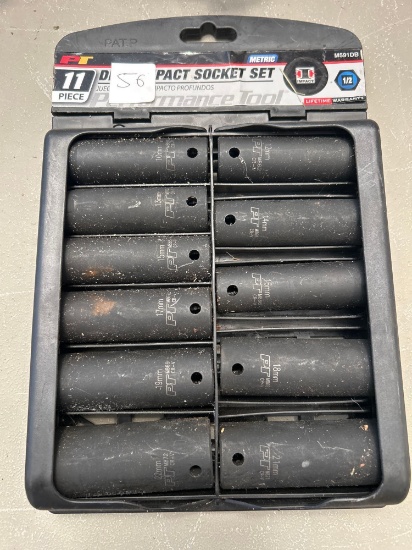 Performance Tool 11 piece metric deep well impact socket set, 1/2 inch drive