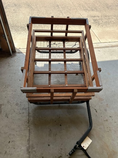 Wooden pull behind wire cart