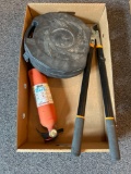 Fire extenguishes, tree pruner, car safety kit