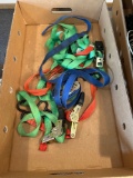 Box of assorted ratchet straps and ratchets