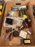 Box of assorted screws, nails, razor blades, etc