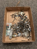 Box of assorted screws and hooks