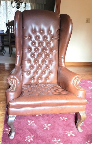 Wing back leather chair