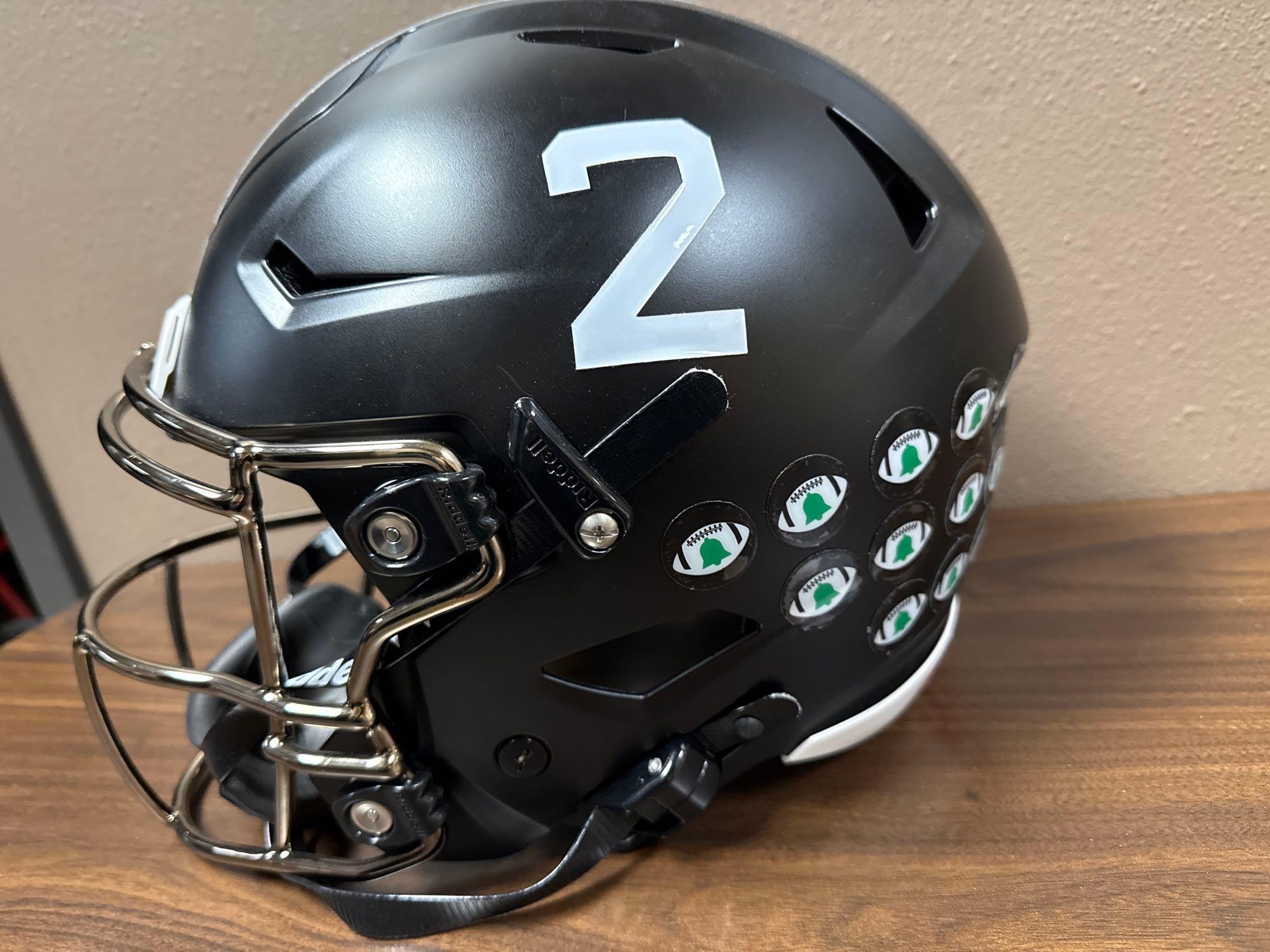 blizzardy storm football helmet Prairie Blizzard Mini point chinstrap Riddell Black Storm Lake Football
