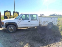 1997 CHEVROLET "K3500" 1 TON DUALLY 4WD, 4 DOOR CREW CAB, SERVICE BODY
