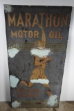 Marathon Motor Oil Sand Painted Tin Sign