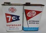 Two Sohio Outboard Quart Cans