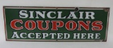 Sinclair Coupons Accepted Here Porcelain Sign