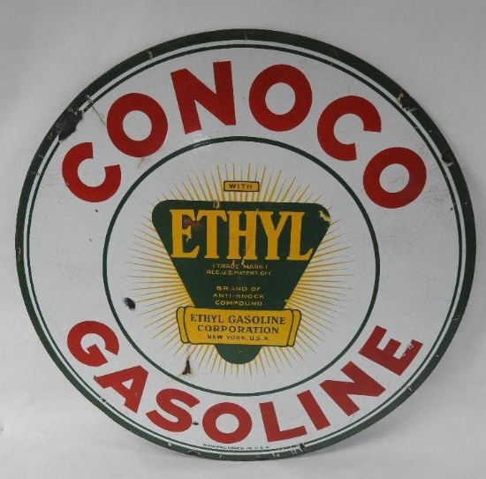 Conoco Ethyl Gasoline 30" Porcelain Sign