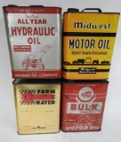 Four Farm Related Two Gallon Oil Cans