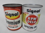 Signal Premium and RPM Delo Quart Oil Cans