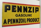 Pennzip Gasoline Embossed Porcelain Sign