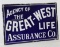 Great West Assurance Co Single Sided Porcelain Sign