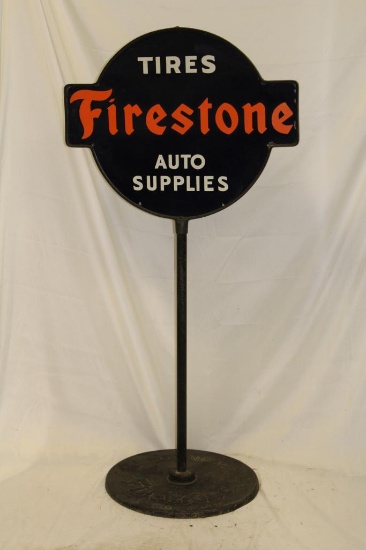 Firestone Tires Porcelain Curb Sign with Base
