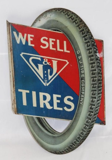 Graphic G&J Tires Tin Flange Sign