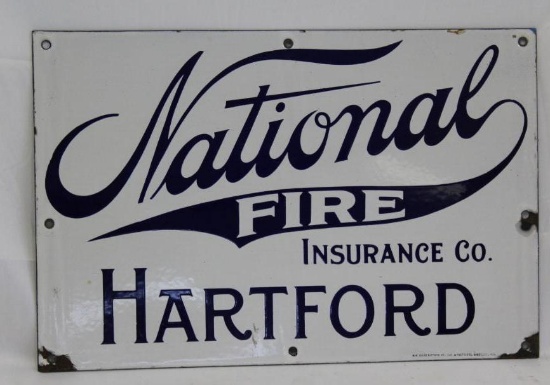 National Fire Insurance Co Hartford Single Sided Porcelain Sign