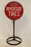 Wards Riverside Tires & Batteries Porcelain Curb Sign with Base