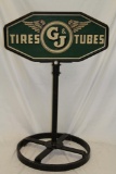 Graphic G&J Tires Double Sided Tin Curb Sign with Base