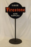 Firestone Tires Porcelain Curb Sign with Base