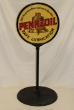 Pennzoil Brown Bell Double Sided Porcelain Curb Sign with Base