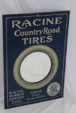 Graphic Early Racine Country Road Tire Tin Sign with Mirror