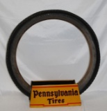 Pennsylvania Tire Display Stand with Original Pennsylvania Vacuum Cup Tire