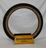 Pennsylvania Tire Display Stand with Original Pennsylvania Vacuum Cup Tire