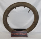 Early Wood Goodyear Tire Display with Goodyear Single Tube Tire