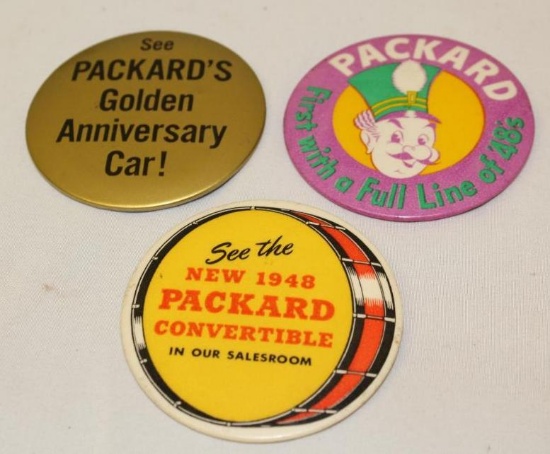 Group of 3 Packard Motor Car Co Pins Badges Advertisments