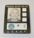 Packard Motor Car Co USA Air Force Employee Badge