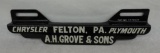A.H. Grove Chrysler Plymouth Felton, PA License Plate Topper