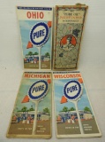 Group of Four Pure Oil Road Maps