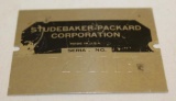 Studebaker Packard Corp Serial Data Tag