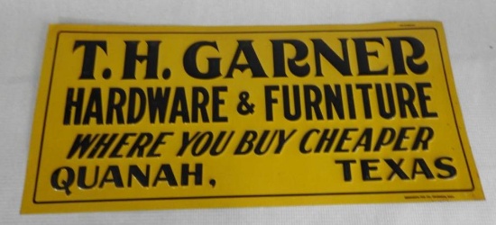 T.H. Garner Hardware Quanah, Texas Sign