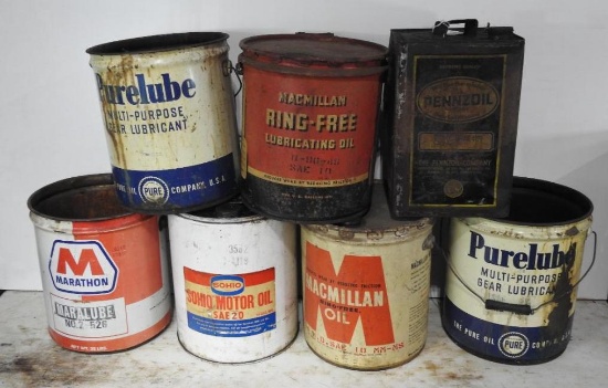Group of Seven Five Gallon Buckets and Cans