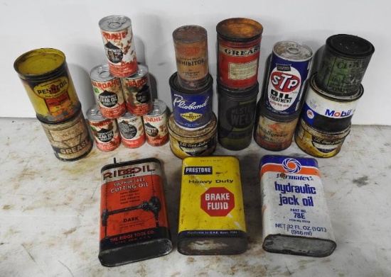 Large Group Lot of Assorted Oil Cans and Tins