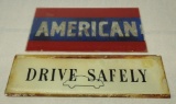 American and Drive Safely Gas Pump Ad Glass