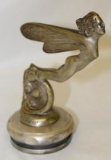 1920's Winged Nymph on Wheel Radiator Mascot Hood Ornament H. Payen