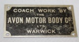 Avon Motor Body Co of Warwick Coachbuilder Bodytag Badge