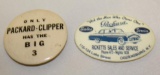 Pair of Packard Motor Car Co Pin Badges Mirror Clipper