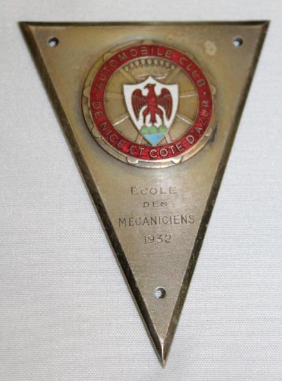 1932 Automobile Club of Nice School of Mechanics Rally Badge