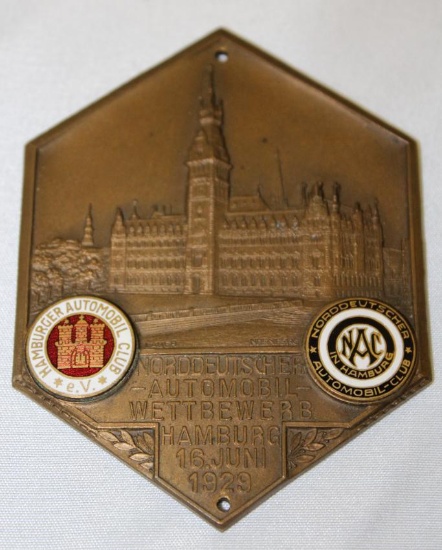 1929 German Automobile Club of Hamburg Race Medallion Rally Badge