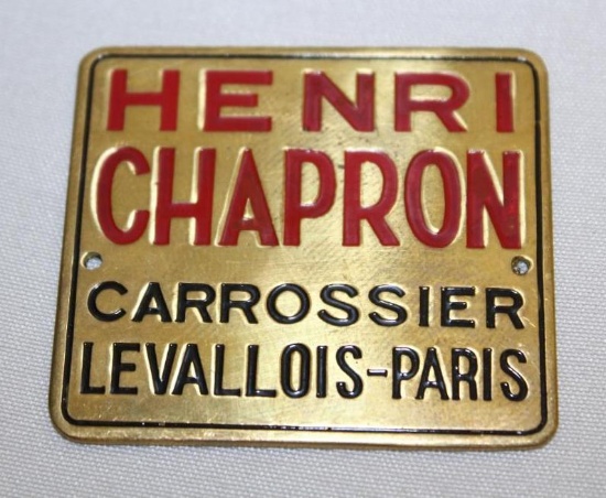 Henri Chapron Carrossier of Paris Coachbuilder Bodytag Emblem Badge