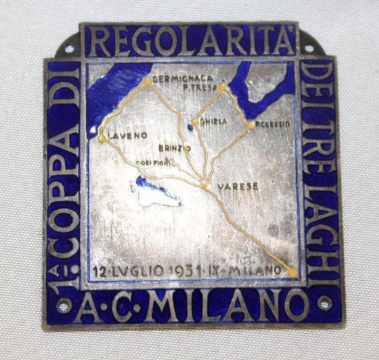 1931 Milano Italy Three Lakes Cup Race Medallion Rally Badge