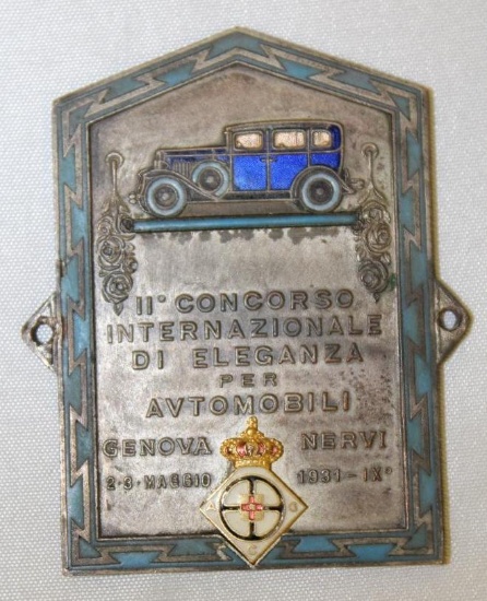 1931 International Concour Of Automobiles Italy Race Medallion Rally Badge