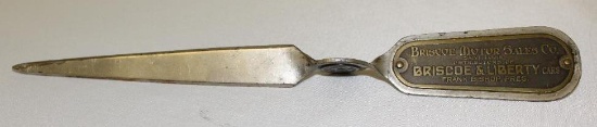 Briscoe & Liberty Car of St Louis MO Advertising Letter Opener