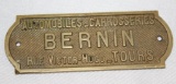 Bernin Carrosserie Brass Coachbuilder Bodytag Emblem Badge