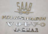 Group of 4 Automobile Radiator Emblem Script Jaguar, Volvo, VW, Saab