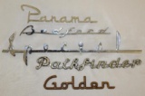Group of 5 Automobile Radiator Emblem Script Pathfinder, Panama, Bedford